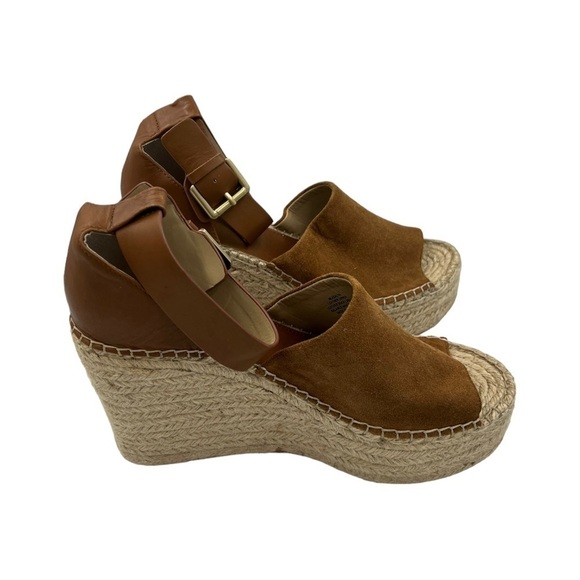 NWOT MARC FISHER Adalyn Platform Wedge Leather Espadrille Sandals Brown 9.5M - Picture 9 of 13